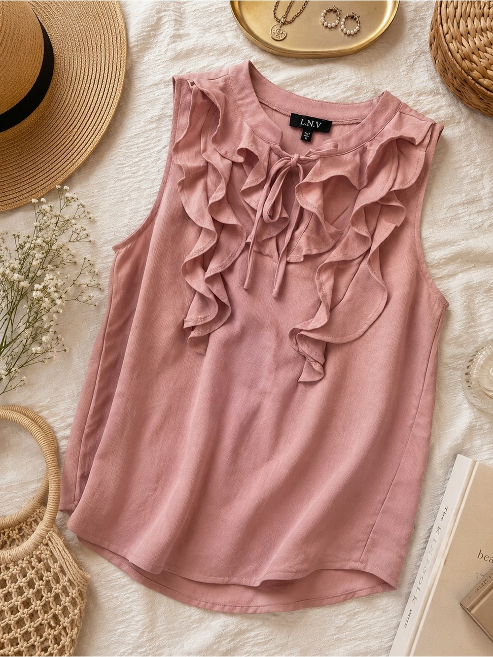 Blush Ruffle Tie-Neck Sleeveless Camisole